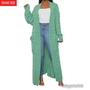 Chunky Cable Knit Maxi Cardigan with Pockets, Loose Fit Sweater Coat